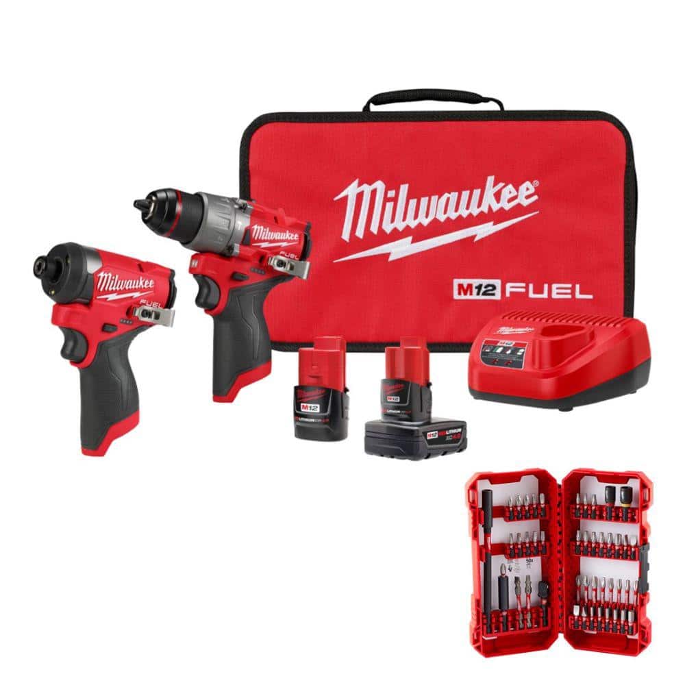 Unleash Your Power: M12 FUEL 12V Lithium-Ion Brushless Cordless Hammer Drill & Impact Driver Combo Kit with 45-Piece Bit Set